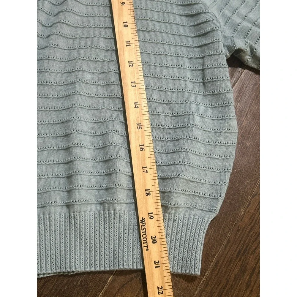 Frye Light Blue Striped Knit Crew Neck Pullover‎ Sweater XL Short Sleeve Women